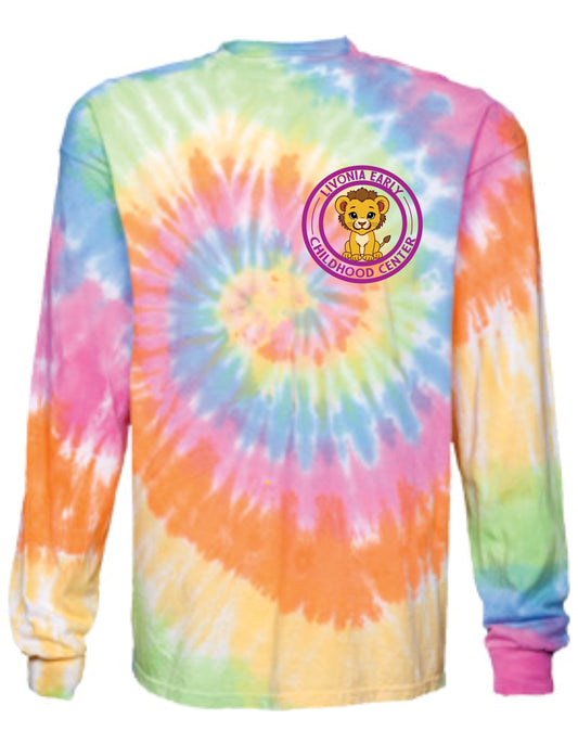 Adult Tie Dye Long Sleeve T Shirt Left Chest Logo